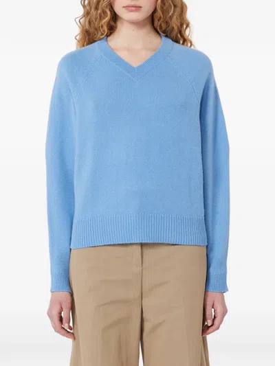 Max Mara V-neck Long-sleeve Sweater In Blue