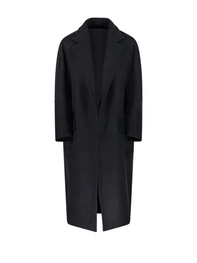 Max Mara V-neck Long-sleeved Coat In Grey