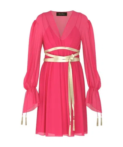 Max Mara V-neck Long-sleeved Dress In Pink