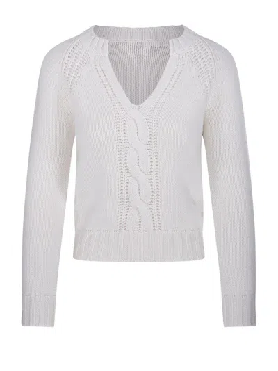 Max Mara V-neck Long-sleeved Jumper In White