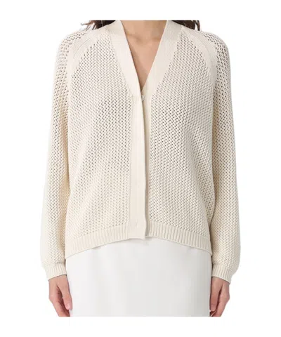 Max Mara V-neck Long-sleeved Knitted Sweater In White