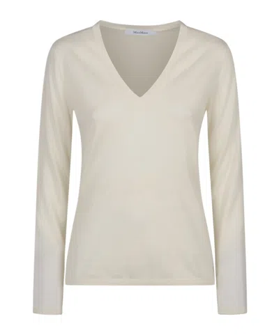 Max Mara V-neck Long-sleeved Knitted Top In Nude