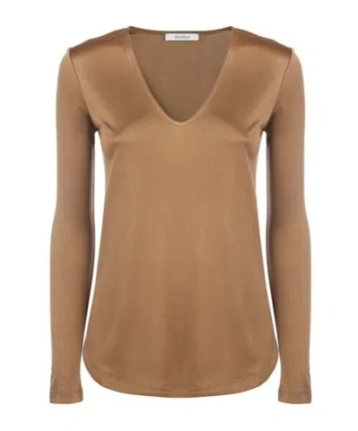 Max Mara V-neck Long-sleeved Top In Brown