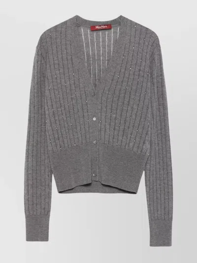 MAX MARA V-NECK METALLIC RIBBED TRIM CARDIGAN