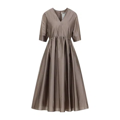Max Mara V-neck Midi Dress In Brown