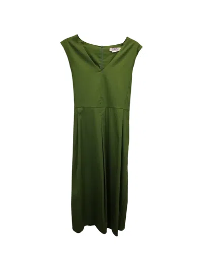 Pre-owned Max Mara V-neck Midi Dress In Green
