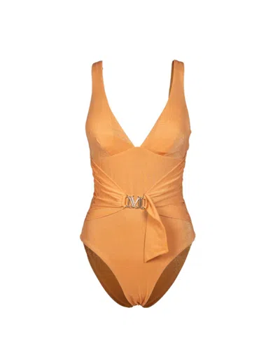 Max Mara V-neck One-piece Swimsuit In Orange Lurex