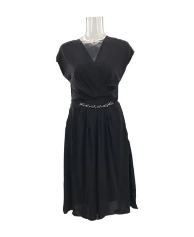 Max Mara V-neck Pleated Dress In Black