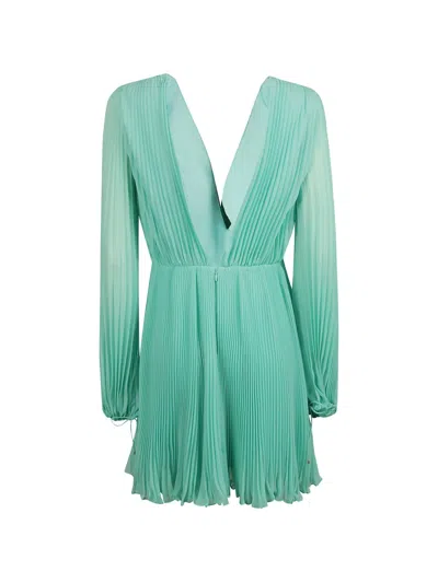 Max Mara V-neck Pleated Mini Dress In Green