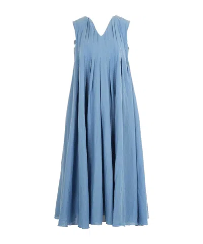 Max Mara 's  V-neck Pleated Sleeveless Dress In Blue