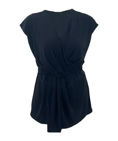 Max Mara V-neck Pleated Sleeveless Short-sleeved T-shirt In Black