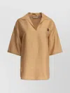 Max Mara V-neck Polo Shirt With Pocket And Side Slits In Brown