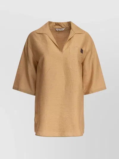 Max Mara V-neck Polo Shirt With Pocket And Side Slits In Brown