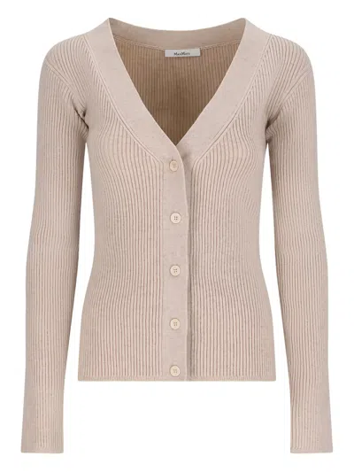 Max Mara V-neck Ribbed Cardigan In Neutral