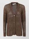 Max Mara V-neck Sheer Knit Ribbed Cardigan In Brown