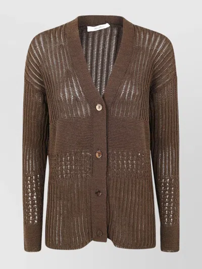 MAX MARA V-NECK SHEER KNIT RIBBED CARDIGAN