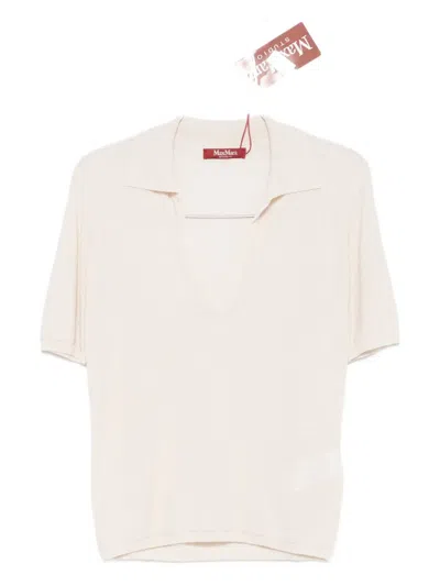 Max Mara Short Sleeve Collared Knitwear V-neck In Metallic