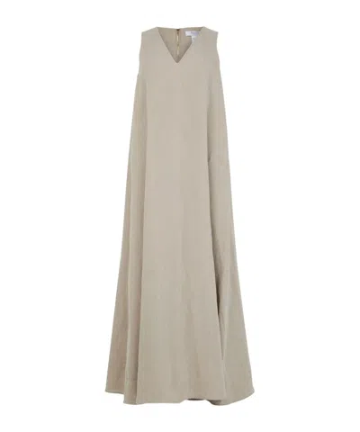 Max Mara Simeone Flare Linen Maxi Dress In Beige