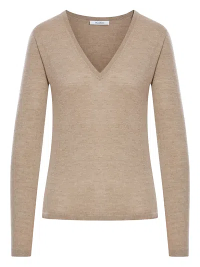 Max Mara Lince Sweater In Satined Cashmere Yarn In Neutral