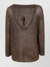 Max Mara V Neck Tie Back Cotton Knit Sweater In Brown