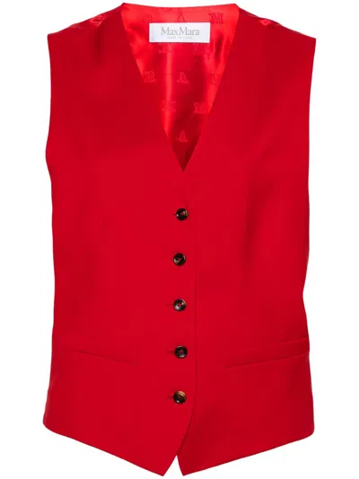 Max Mara Zuai Virgin Wool Suiting Waistcoat In Red