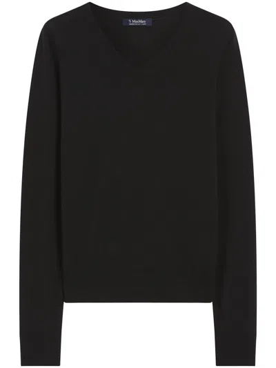 Max Mara V-neck Wool Sweater With Long Sleeves In Black