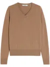 Max Mara V-neck Wool Sweater With Ribbed Detailing In Neutral