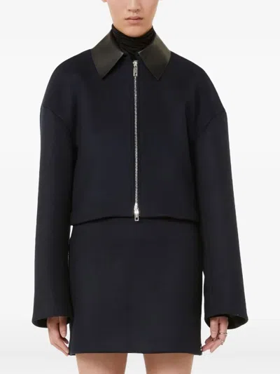 Max Mara Vacuo Leather-collar Wool Jacket In Blue