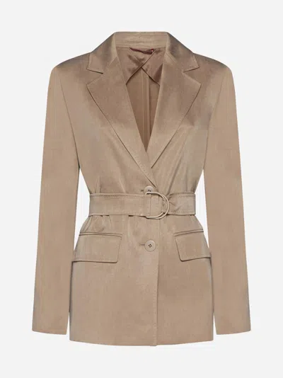 Max Mara Vaimy Belted Satin Blazer In Beige