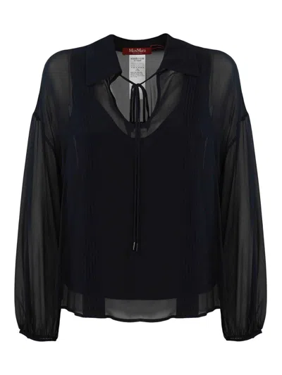Max Mara Valdai Oversized Blouse In Silk In Blue