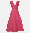 Max Mara A-line Midi Dress With Deep V-neckline In Pink
