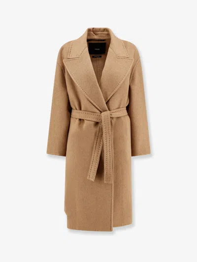 Max Mara Valle Cashmere Coat With Belt At Waist In Beige