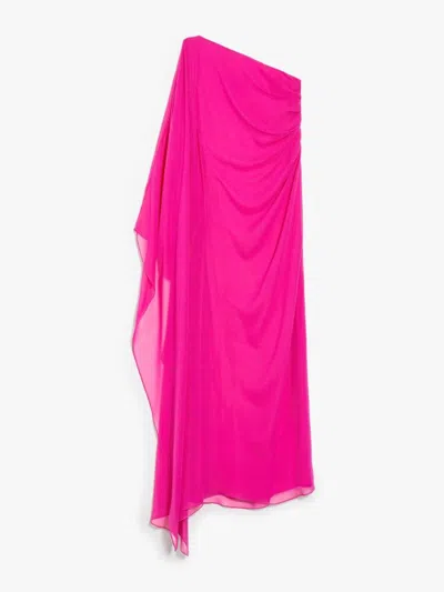 Max Mara Washed Silk One-shoulder Dress In Fuchsia