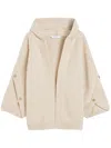 Max Mara Hooded Sweater With Button-detail Sleeves In Wool-cashmere Blend In Neutral