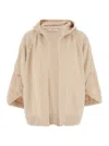 Max Mara Hooded Sweater With Button-detail Sleeves In Wool-cashmere Blend In Nude
