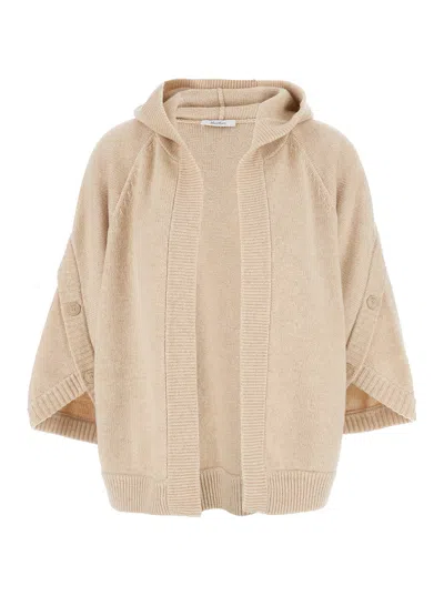 MAX MARA MAX MARA WOMEN 'VALS' BEIGE CARDIGAN WITH FIXED HOOD AND RIBBED TRIMS IN WOOL AND CASHMERE WOMAN