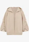 Max Mara Hooded Sweater With Button-detail Sleeves In Wool-cashmere Blend In Neutral