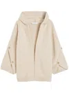 Max Mara Hooded Sweater With Button-detail Sleeves In Wool-cashmere Blend In Neutral