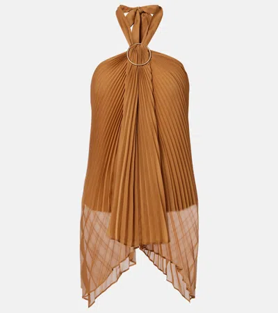 Max Mara Pianoforte Valzer Off Shoulder Halterneck Top In Brown