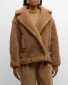 Max Mara Shearling Texture Jacket Belted Waist In Camel