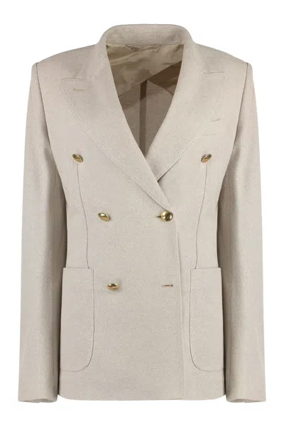 Max Mara Vanadio Cotton Double-breasted Blazer In Ecru