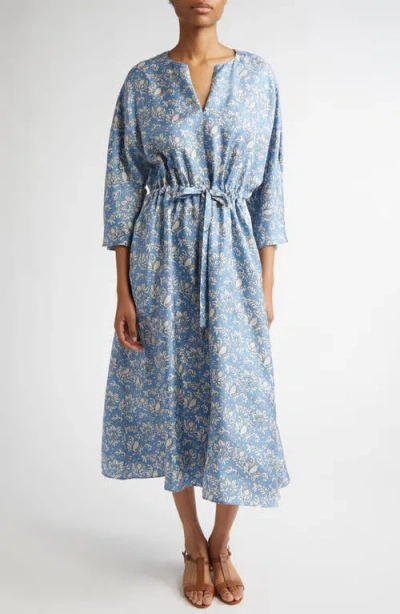 Max Mara Vanessa Floral Print Silk Twill Dress In Light Blue