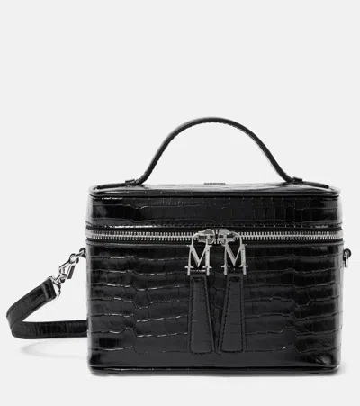 Max Mara Vanity Small Croc-effect Leather Crossbody Bag In Black