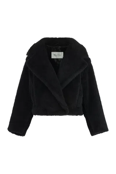 Max Mara Vegan Fur Jacket With Lapel Collar In Black