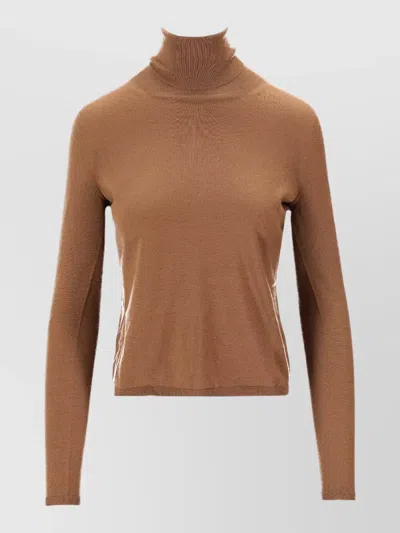 Max Mara Veloce Cashmere Turtleneck High Collar Sweater In Brown