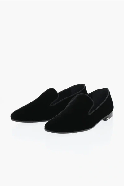 Max Mara Velour Moccasins Solid Color With Silver Monogram In Black