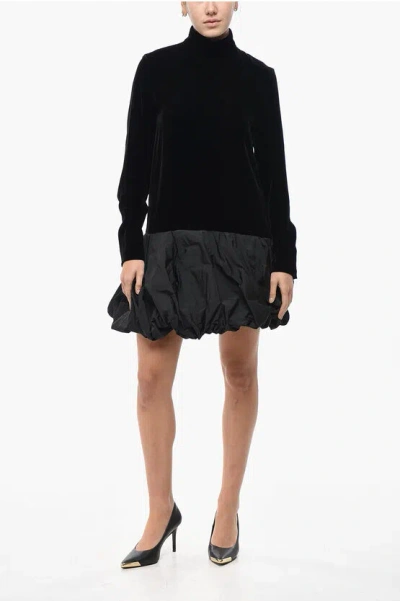 Max Mara Velour Osso Dress With Organza Flounce In Black