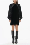 Max Mara Velour Zarella Dress With Satin Balloon Sleeves In Black