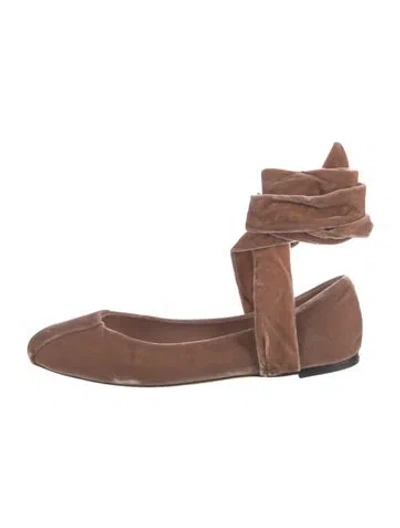 Pre-owned Max Mara Velvet Ballet Flats In Neutral