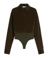 Max Mara Velvet Bodysuit Tulle Thong In Brown